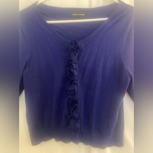 Express Royal Blue Short-Sleeve Ruffle Snap Cardigan Size L